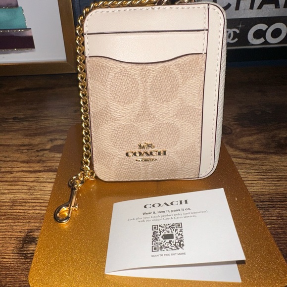 Coach Signature Canvas & Leather Chain Card Case / Wallet - Picture 1 of 8